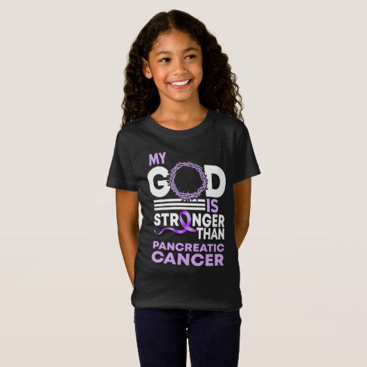 Mijn God is sterker dan pancreaskanker T-shirt (Voorkant volledig)
