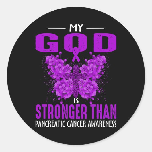 Mijn God is sterker dan pancreaskankerwaarschuwing Ronde Sticker (Voorkant)