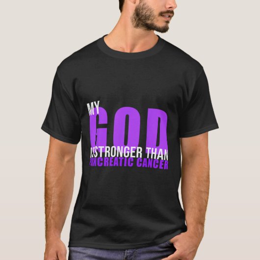 Mijn God is sterker dan pancreaskankerwaarschuwing T-shirt (Voorkant)