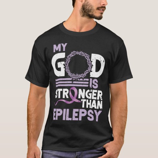 Mijn God is sterker dan pilepsy Bewustheid Lint T-shirt (Voorkant)