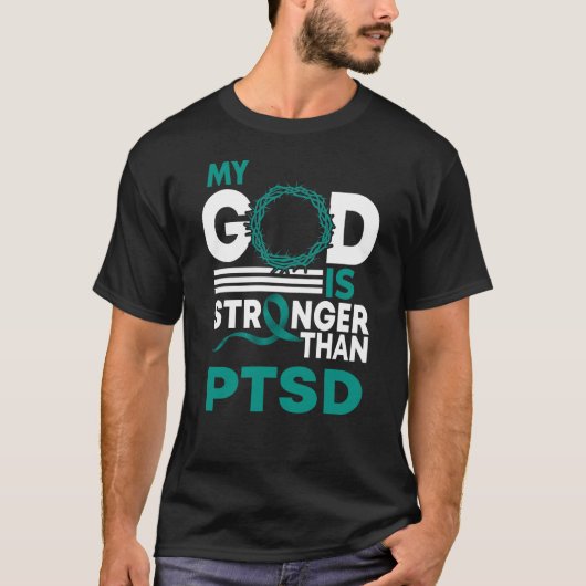 Mijn God is sterker dan PTSD Bewustmakingslint T-shirt (Voorkant)