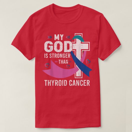 Mijn God is sterker dan Thyroid Cancer Awareness D T-shirt (Design voorkant)