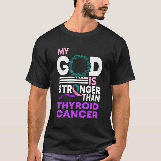 Mijn God is sterker dan Thyroid Cancer Awareness R T-shirt (Voorkant)