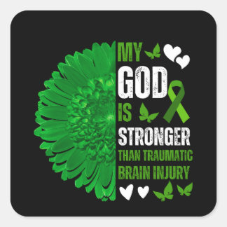 Mijn God is sterker dan traumatisch hersenletsel Vierkante Sticker