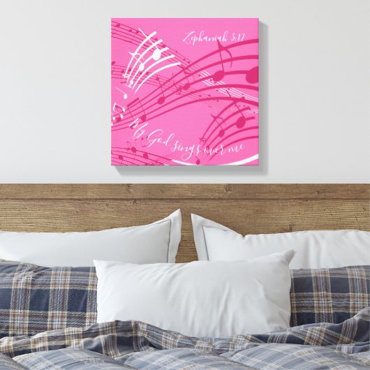 Mijn God Zingt Over Mij Zefanja 3:17 ROZE Muziek Canvas Afdruk (Insitu (Slaapkamer))