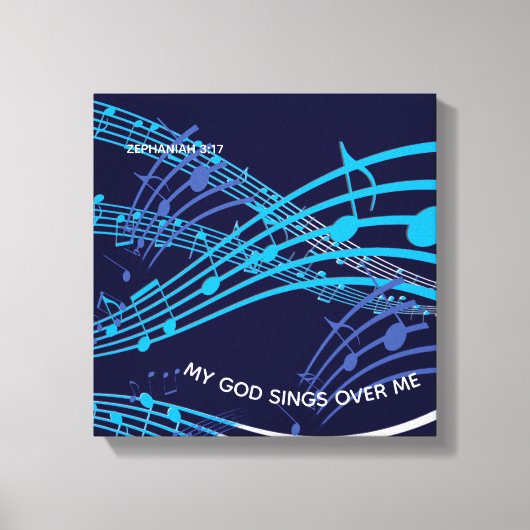 Mijn God zingt over mij Zephaniah 3:17 Blue Music Canvas Afdruk (Voorkant)