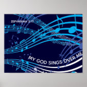 Mijn God zingt over mij Zephaniah 3:17 Blue Music Poster (Voorkant)