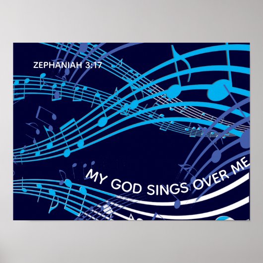 Mijn God zingt over mij Zephaniah 3:17 Blue Music Poster (Voorkant)