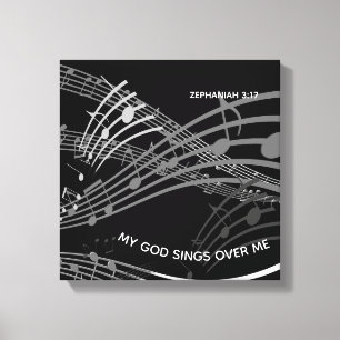 Mijn God zingt over mij Zephaniah 3:17 zwarte muzi Canvas Afdruk