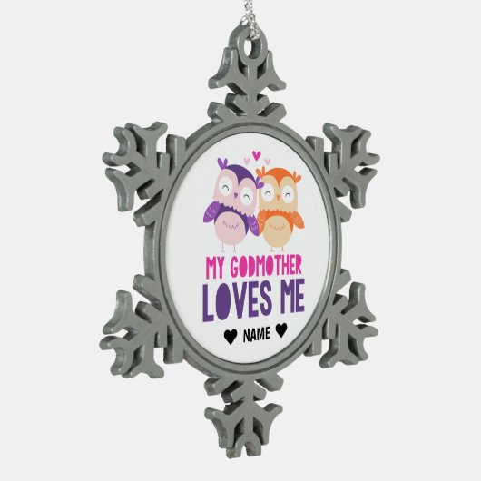 Mijn Godmoeder houdt van me. Tin Sneeuwvlok Ornament (Links)