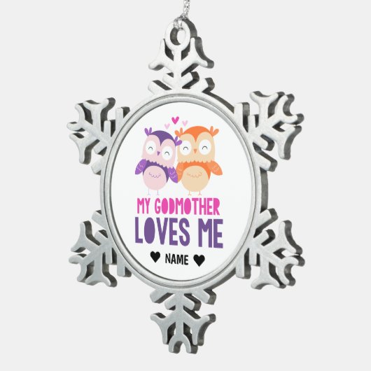 Mijn Godmoeder houdt van me. Tin Sneeuwvlok Ornament (Rechts)