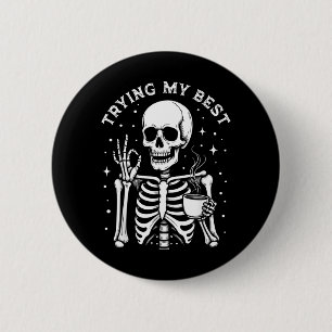 Mijn grappige skelet drinkt koffie met Halloween Ronde Button 5,7 Cm