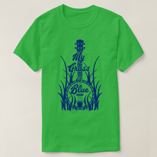 Mijn Gras is Blauw Bluegrass Lover Banjo Blauw T-shirt (Design voorkant)