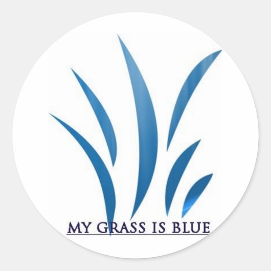 MIJN GRAS IS BLAUW RONDE STICKER (Voorkant)