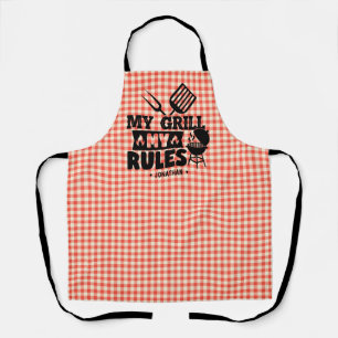 Mijn grill My Rules Funny Red Gingham BBQ Kitchen Schort
