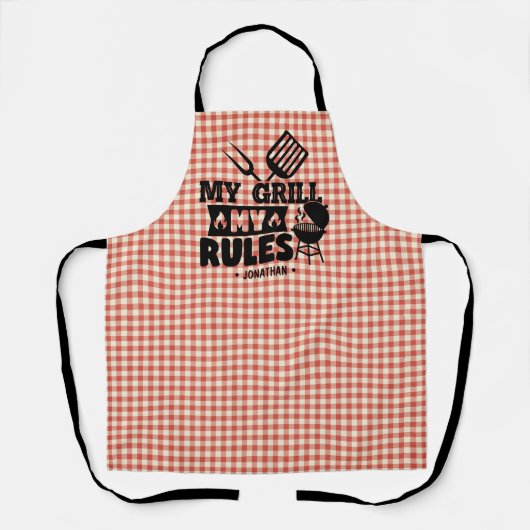 Mijn grill My Rules Funny Red Gingham BBQ Kitchen Schort (Voorkant)