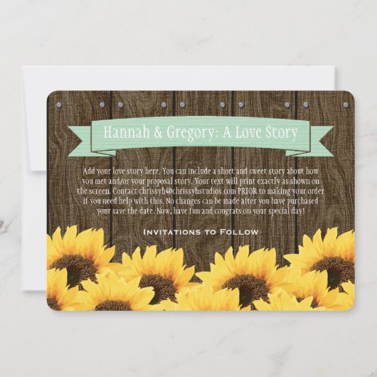 MIJN GROENE RUSTISCHE ZONLOWER BEWAREN DE DATUMKAA SAVE THE DATE (Achterkant)