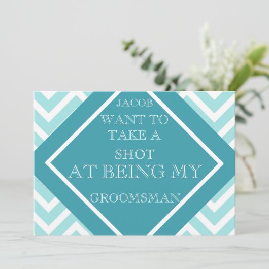 Mijn Groomsman Aqua Blue Zigzag Pattern Kaart (Staand voorkant)