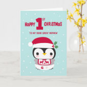 Mijn Grote Neef Eerste Kerstmis met Baby Penguin Kaart (Gele Bloem)