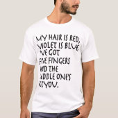 mijn haar is rood violet en blauw met vijf vingers t-shirt (Voorkant)