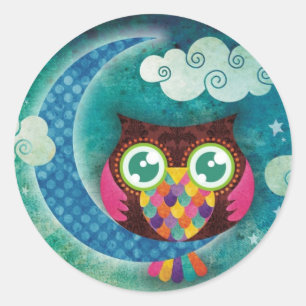 Mijn halve maan uil ronde sticker