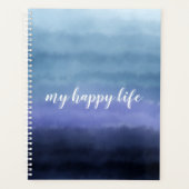 Mijn Happy Life Quote Modern Blue Paarse Waterverf Planner (Voorkant)