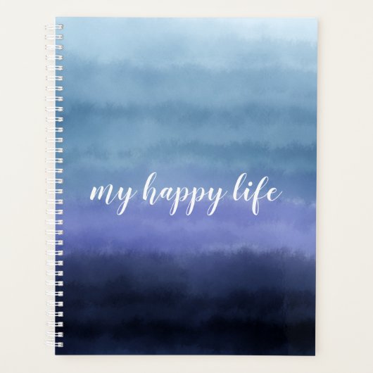 Mijn Happy Life Quote Modern Blue Paarse Waterverf Planner (Voorkant)