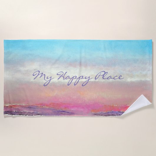 Mijn Happy Place Beach pasta Sunset Beach Towel Strandlaken (Voorkant)