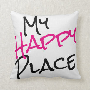 Mijn Happy Place Black White Roze Kussen