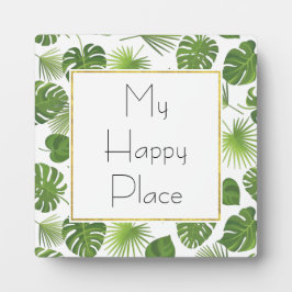 Mijn Happy Place Green Tropical Leaves Pattern Fotoplaat