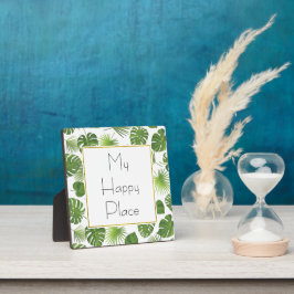 Mijn Happy Place Green Tropical Leaves Pattern Fotoplaat