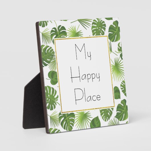 Mijn Happy Place Green Tropical Leaves Pattern Fotoplaat (Voorkant)