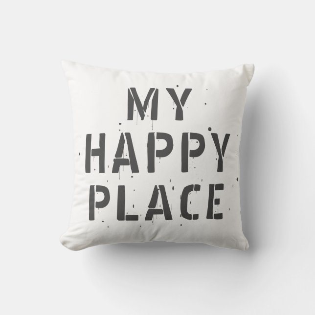 Mijn Happy Place Typografie Kussen (Voorkant)