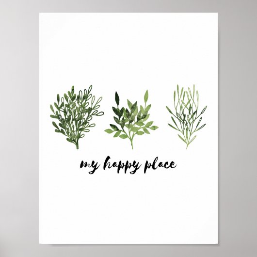 Mijn Happy Place Waterverf Botanical Print (Voorkant)
