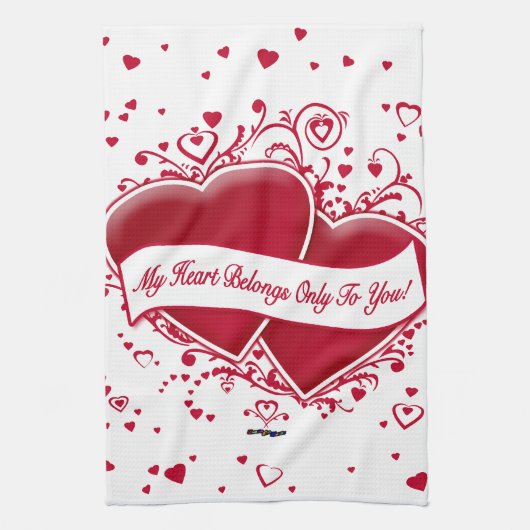 Mijn hart behoort alleen tot jou! Rode harten Theedoek (Verticaal)