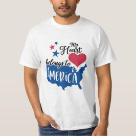 Mijn hart behoort tot Amerika Patriottisch T-shirt