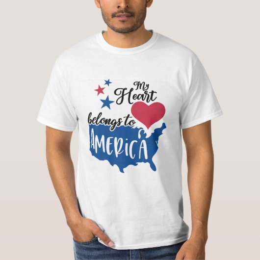 Mijn hart behoort tot Amerika Patriottisch T-shirt (Voorkant)