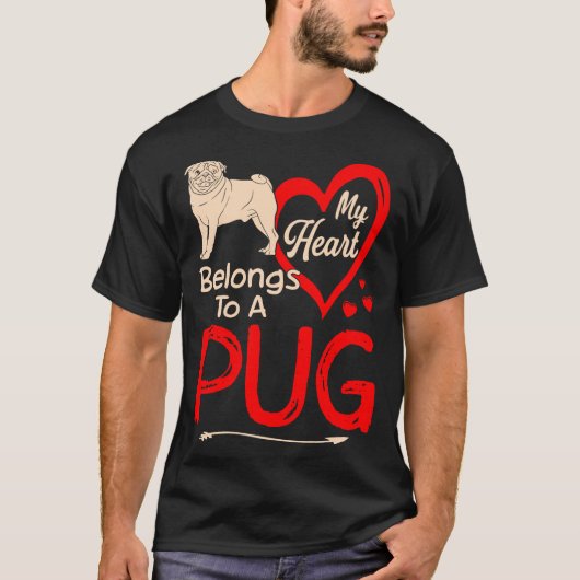 Mijn hart behoort tot de Valentijn van Pug T-shirt (Voorkant)