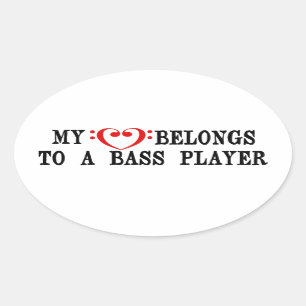Mijn hart behoort tot een bassspeler ovale sticker
