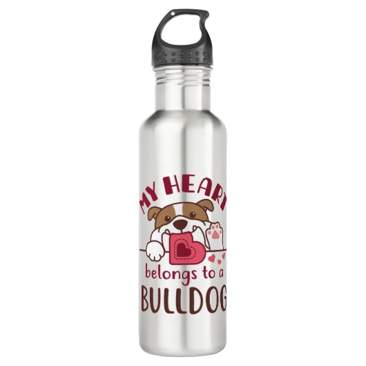 Mijn hart behoort tot een Bulldog Waterfles (Voorkant)