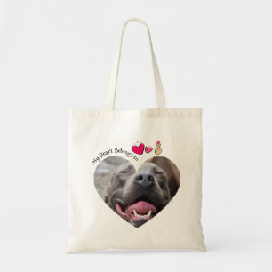 Mijn hart behoort tot Pitbull hond aangepaste foto Tote Bag