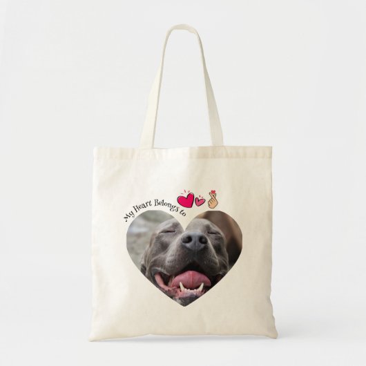 Mijn hart behoort tot Pitbull hond aangepaste foto Tote Bag (Voorkant)