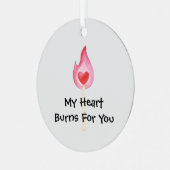 Mijn hart brandt voor jou metalen ornament (Voorkant links)