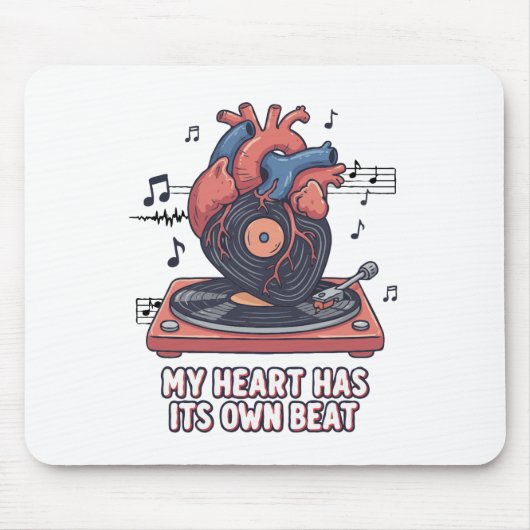 "Mijn Hart Heeft Zijn Eigen Ritme" Grappige Vinylp Muismat (Voorkant)