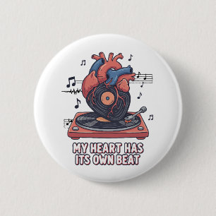 "Mijn Hart Heeft Zijn Eigen Ritme" Grappige Vinylp Ronde Button 5,7 Cm