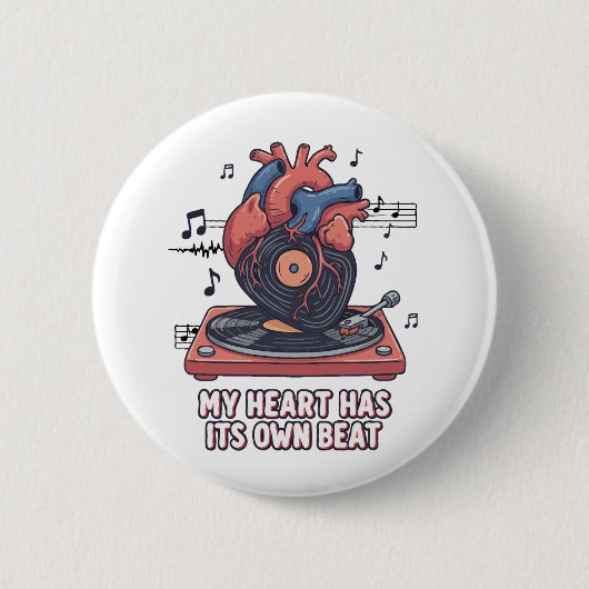 "Mijn Hart Heeft Zijn Eigen Ritme" Grappige Vinylp Ronde Button 5,7 Cm (Voorkant)
