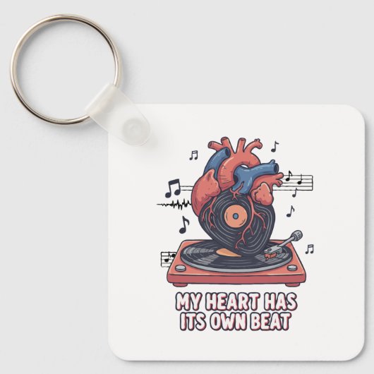 "Mijn Hart Heeft Zijn Eigen Ritme" Grappige Vinylp Sleutelhanger (Voorkant)