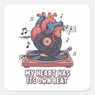 "Mijn Hart Heeft Zijn Eigen Ritme" Grappige Vinylp Vierkante Sticker
