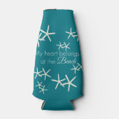 Mijn hart hoort bij het strand - zeesterren blauwg flesjeskoeler (Voorkant)