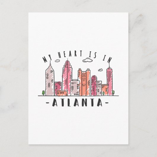 Mijn hart is in ATLANTA Liefde USA -Handgetekende  Briefkaart (Voorkant)